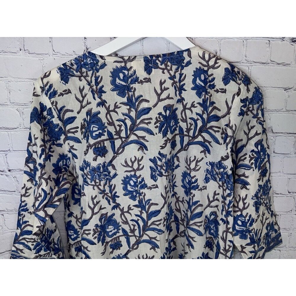 NWT SLV SUR LA VAGUE Blue Floral Cotton Long Sleeve Mini Dress Tunic One Size - Picture 8 of 8